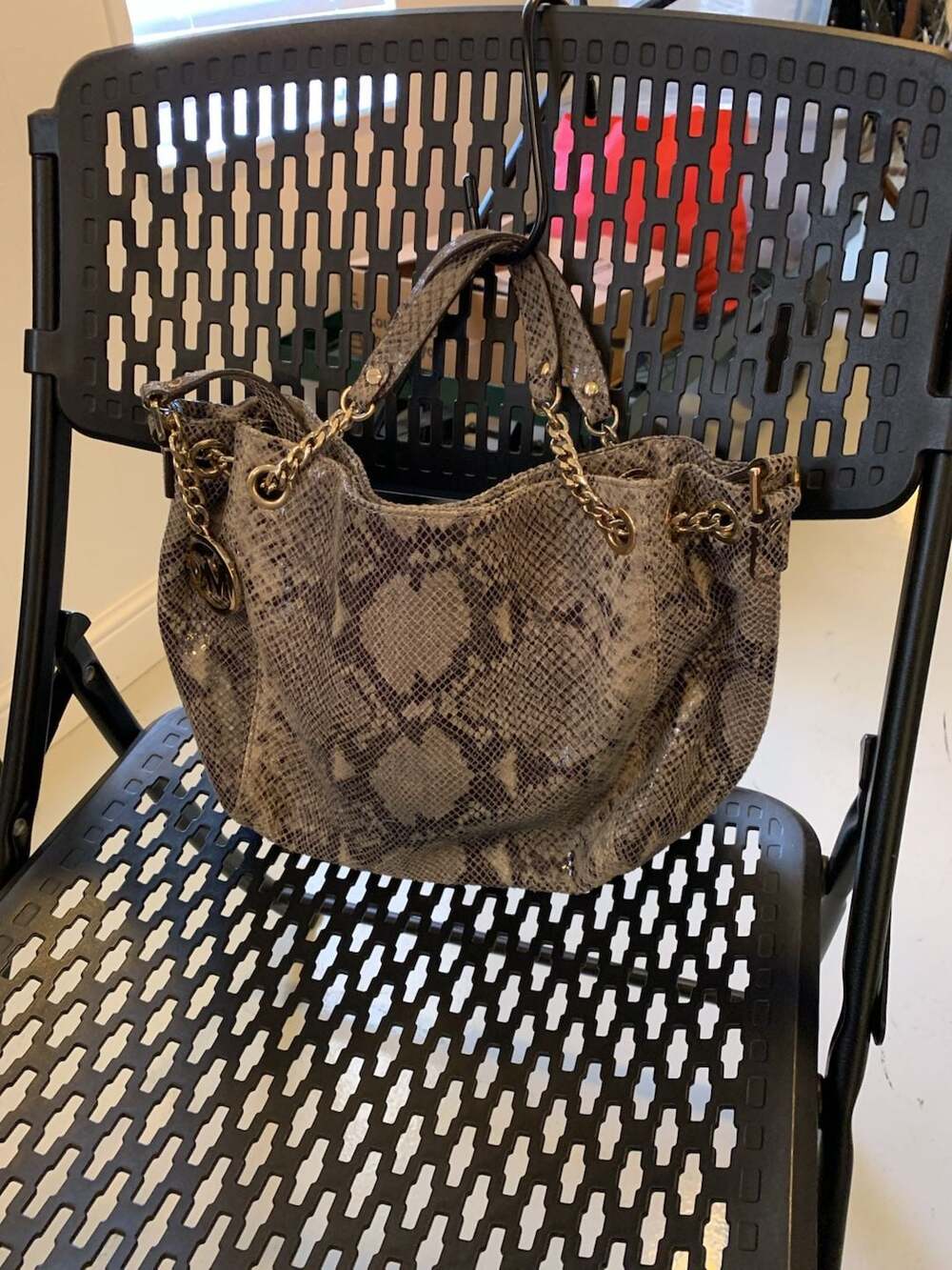 Michael Kors Jet Set Chain Python Snakeskin Embossed Shoulder Tote